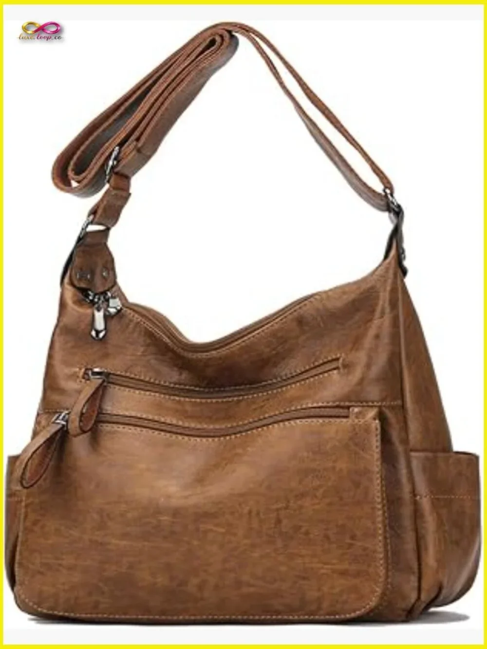 PU Leather Hobo Crossbody Bag Multi-Pocket Shoulder Tote Purse Daily Work